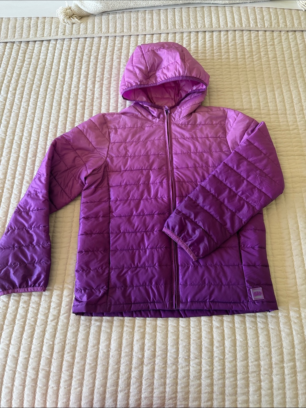 GAP Girls' Hooded Quilted Puffer Jacket in Magenta Purple